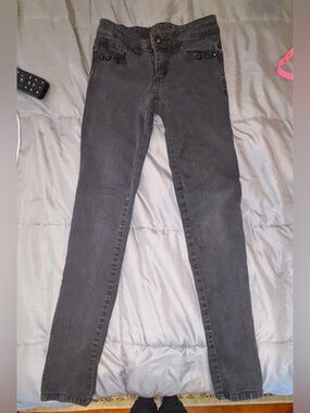 Tripp NYC Black Skinny Jeans Studded Waist Lightning Bolt Back Size 1